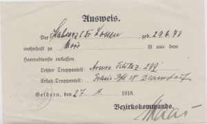 gr��eres Bild - Ausweis Ausmusterung 1918