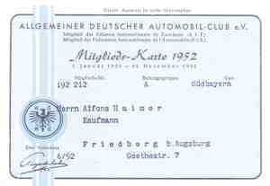 gr��eres Bild - Mitgliedskarte ADAC  1952