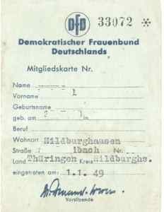 gr��eres Bild - Mitgliedskarte DFD   1949