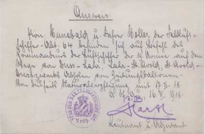 gr��eres Bild - Ausweis Dienstfahrt  1918