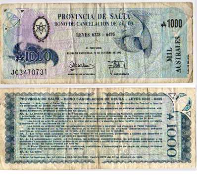 gr��eres Bild - Geldnote Argentinien 1991