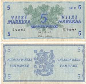 gr��eres Bild - Geldnote Finnland 5 Markk