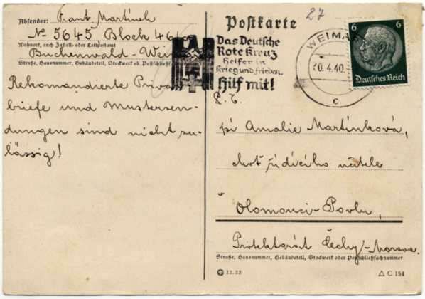 Postkarte 1940 aus dem Konzentrationslager Buchenwald