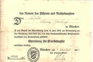 gr��eres Bild - Urkunde Ehrenkreuz FK 191