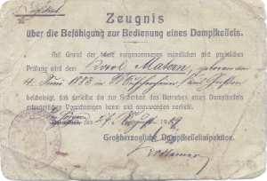 gr��eres Bild - F�hrerschein 1909 Dampfke